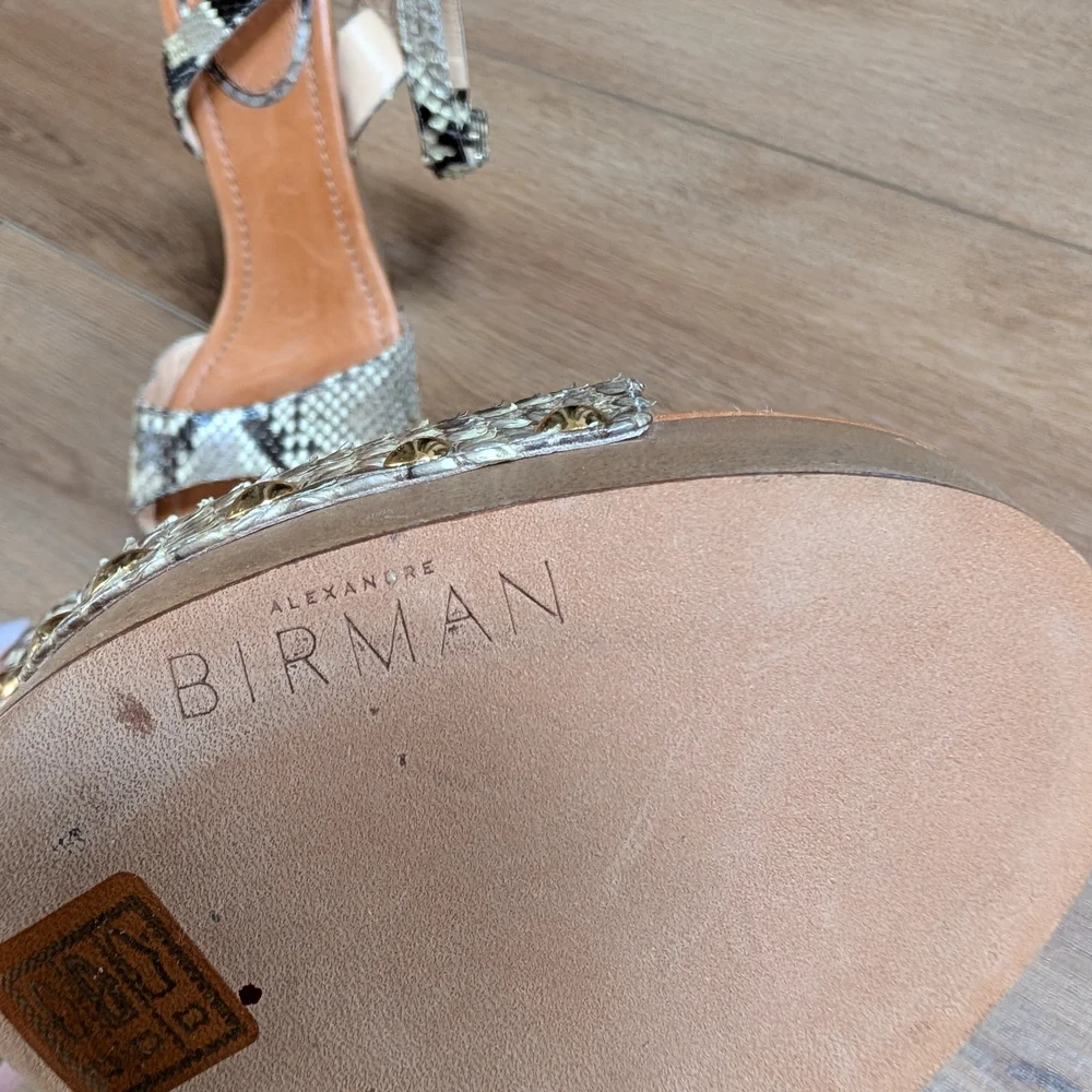 Alexandre Birman Taupe Snake-Print Platform Sandals with Gold Studs - Picture 8 of 8